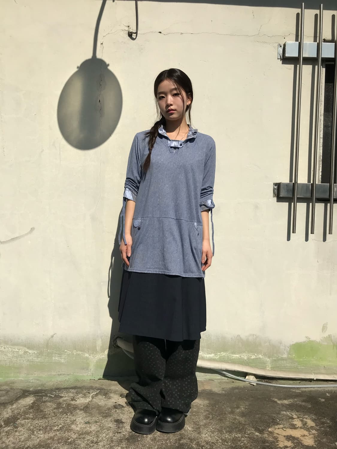 네이비 레이어드 미디 스커트  상품이미지3