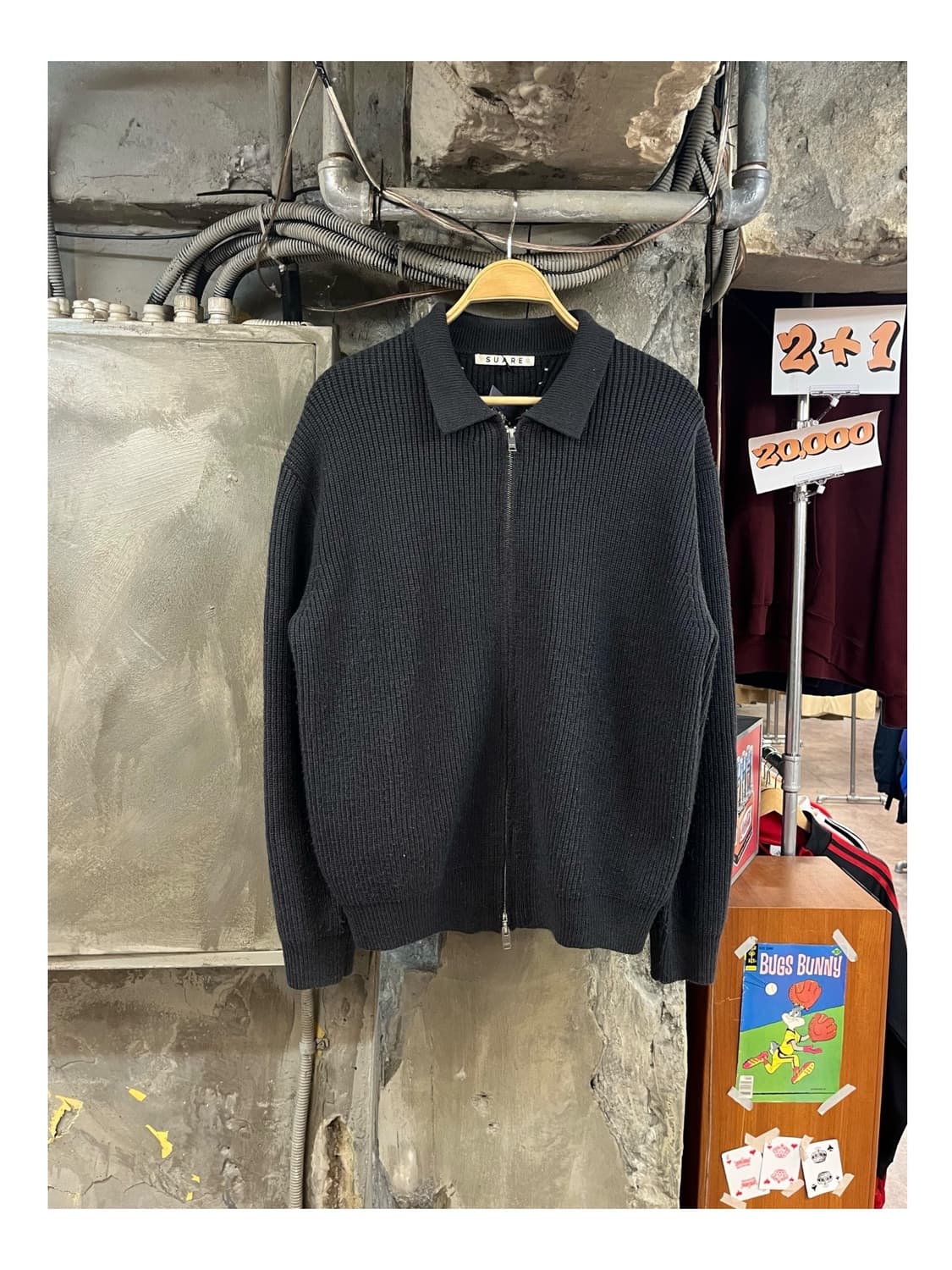 수아레 니트 카라 투웨이 집업 차콜 #csz3552 상품이미지1