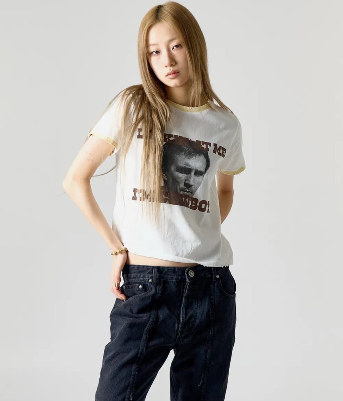 잭리퍼블릭 빈티지 프린팅 링거 크롭 티셔츠 상품이미지1