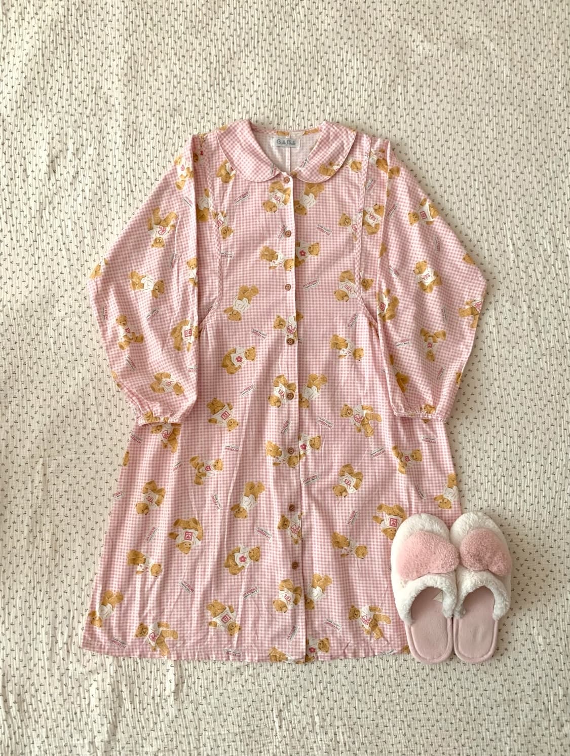 빈티지 핑크 체크 곰돌이 파자마 상품이미지1