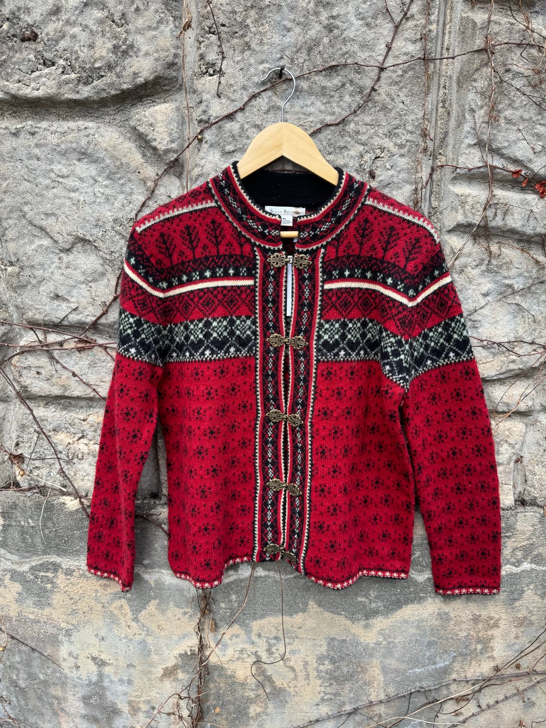 수잔 브리스톨 노르딕 패턴 빈티지 후크 울 가디건 m 상품이미지1