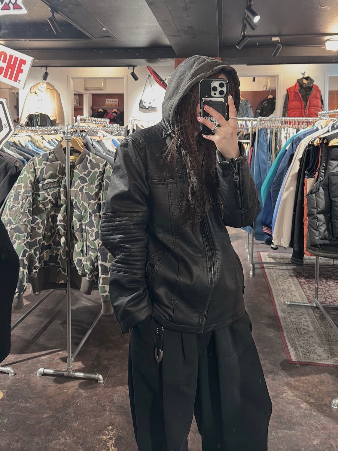 리바이스 후드 바이커 가죽 누빔 자켓 블랙 S 상품이미지10