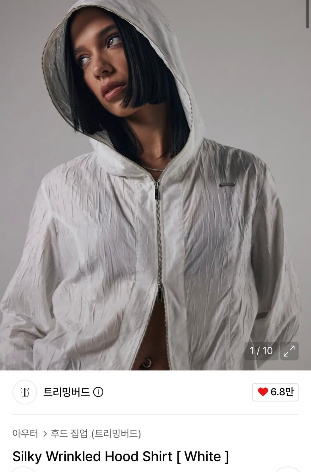 Silky Wrinkled Hood Shirt [ White ] 상품이미지1