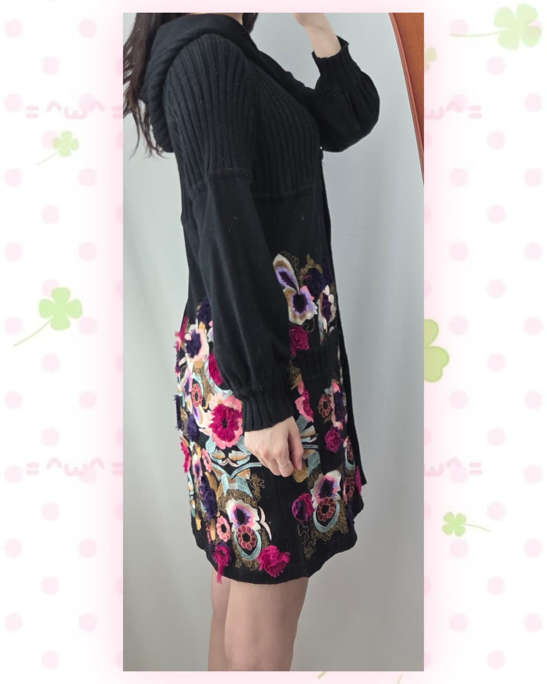 블랙 꽃자수 후드 롱가디건 상품이미지3