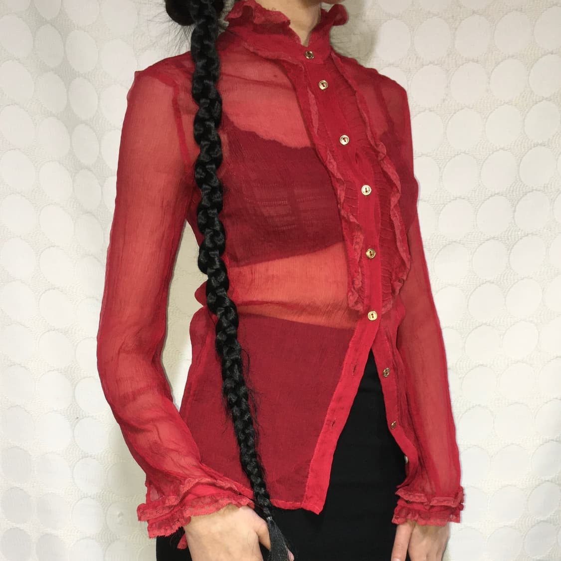 돌체앤가바나 레드 실크 레이스 시스루 셔츠 상품이미지1