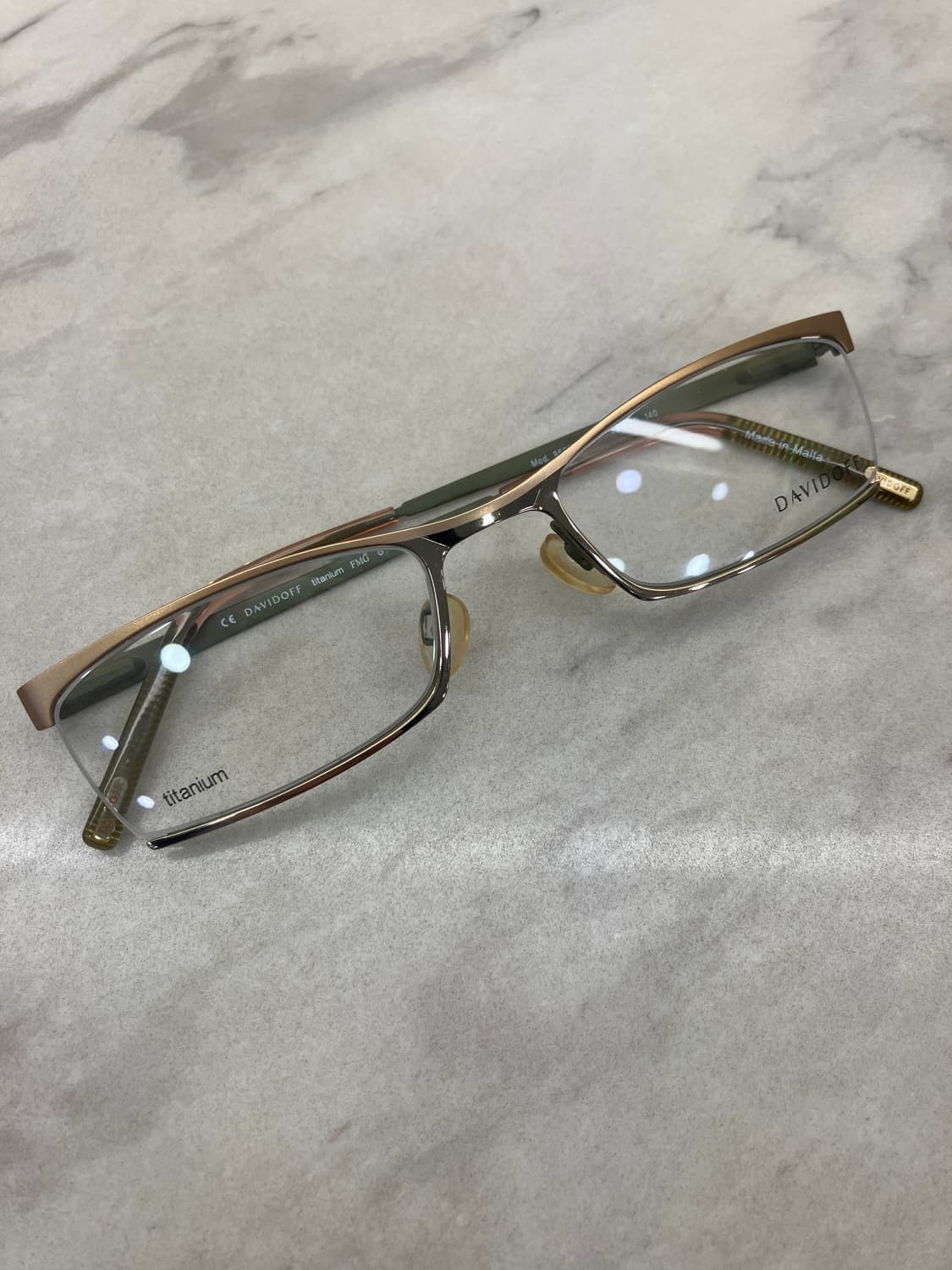 다비도프 Davidoff  엔틱 골드그린 티타늄 스퀘어 반무테 안경 상품이미지1