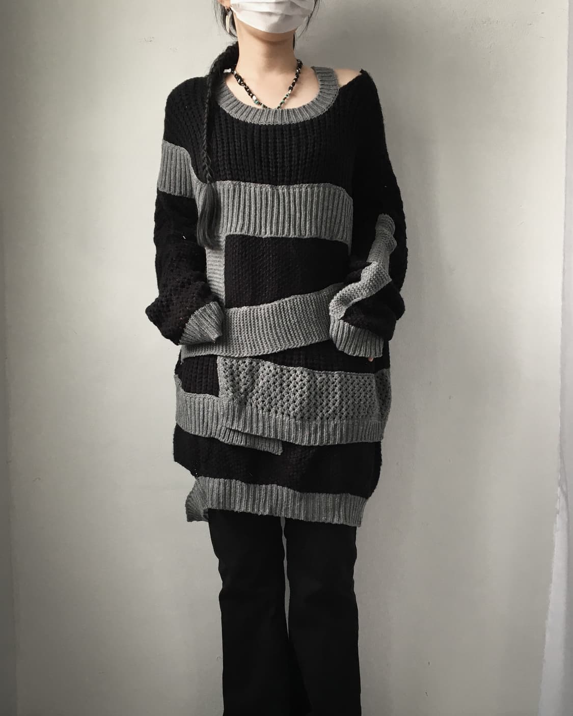 Pattern mixed point knit onepiece 상품이미지1