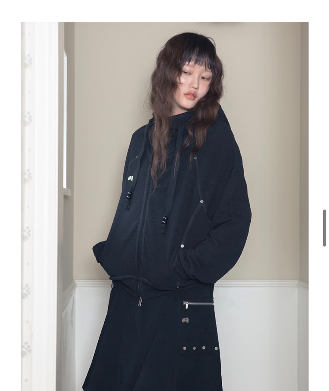 허그유어스킨 하이넥 후드집업 블랙 상품이미지4