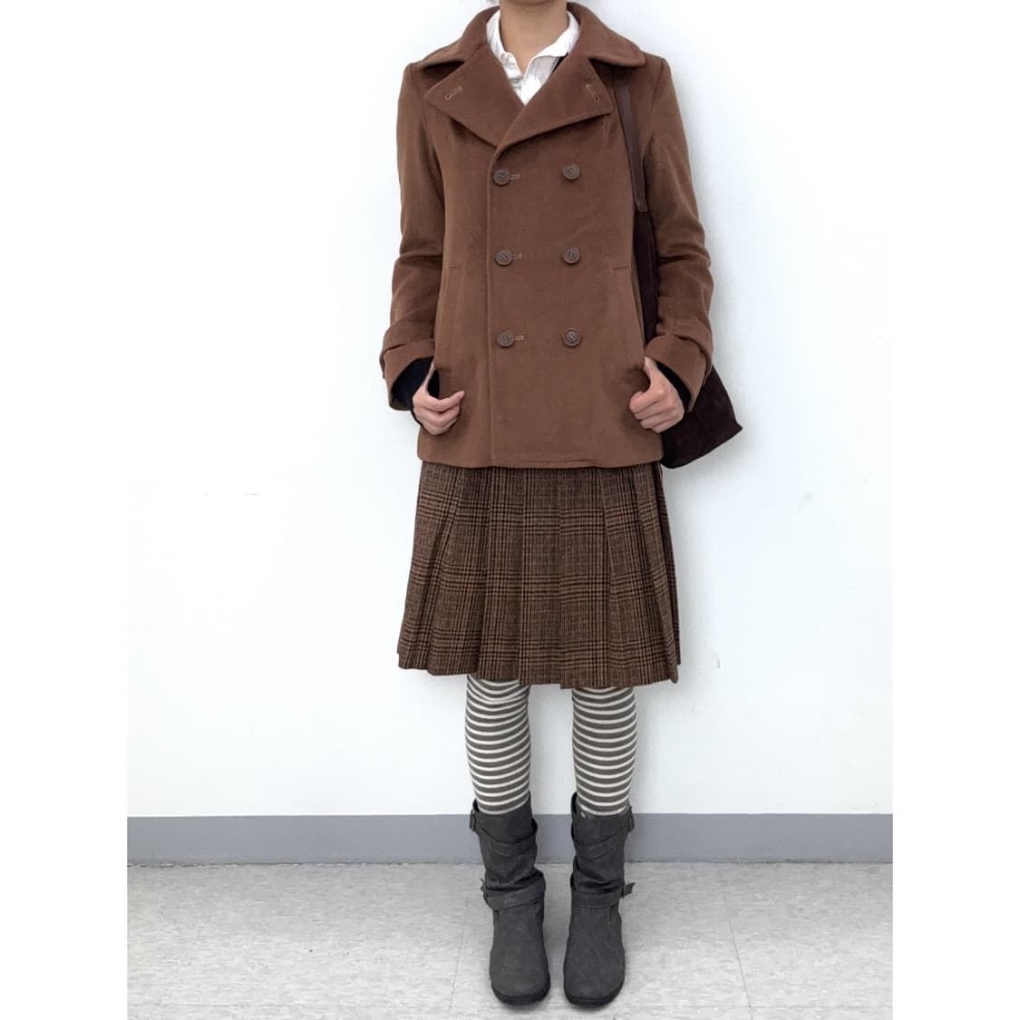 빈티지 브라운 더블 하프 코트 자켓 상품이미지2