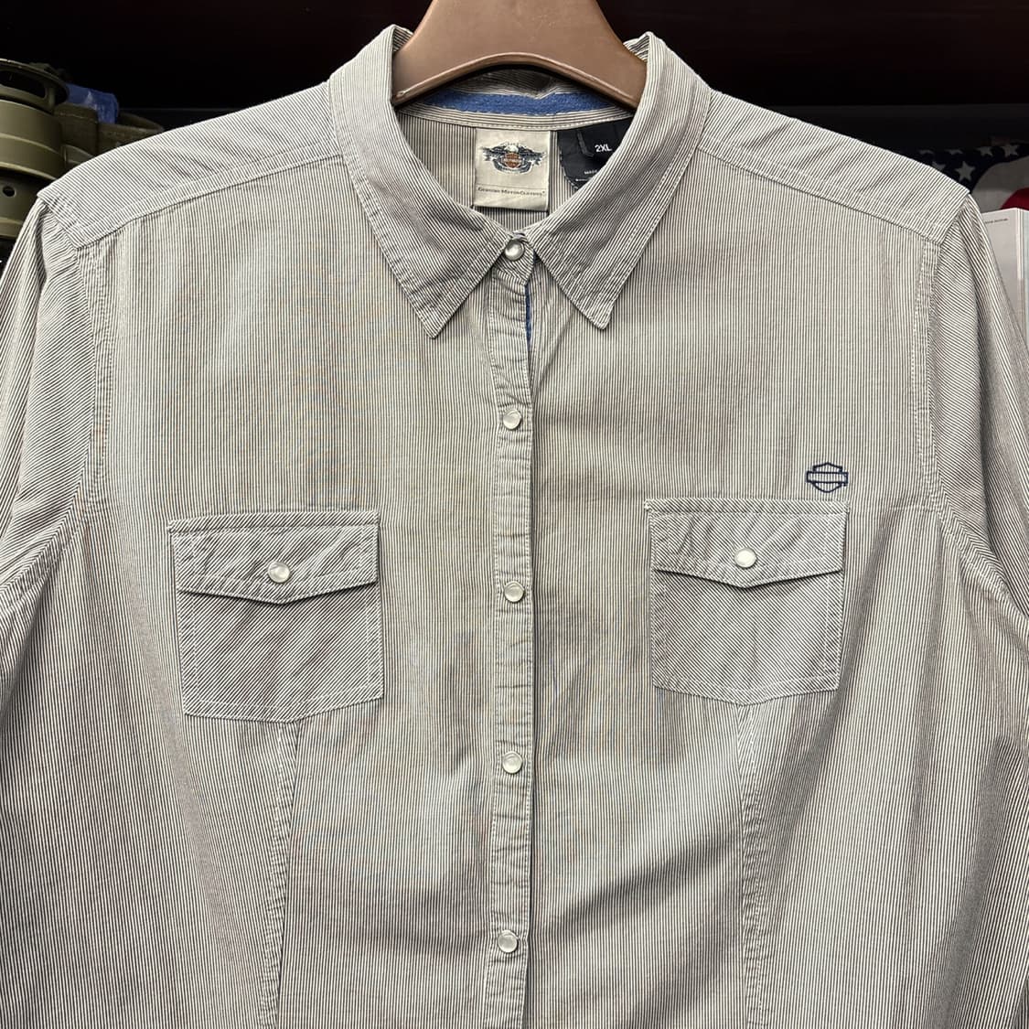 00s 할리데이비슨 우먼스 Y2K 비즈 레터링 1903 롤업셔츠 N120 상품이미지3