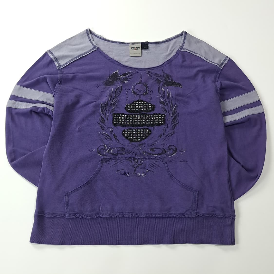 CK200 XL 할리데이비슨 스컬라인스톤 퍼플 와이드넥 티셔츠 상품이미지1