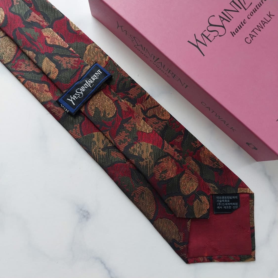 입생로랑 브라운 & 레드 자카드 패턴 넥타이 9cm A+등급 K2624 상품이미지9