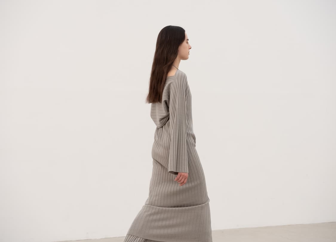 베르소 실크 울 탑드레스 세트 카키그레이 상품이미지6