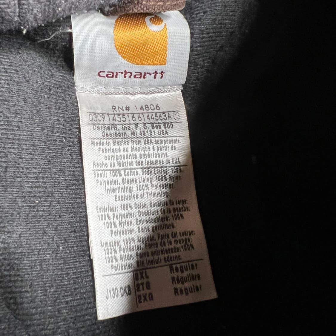칼하트 J130 후드집업 자켓 브라운 2XL 상품이미지3