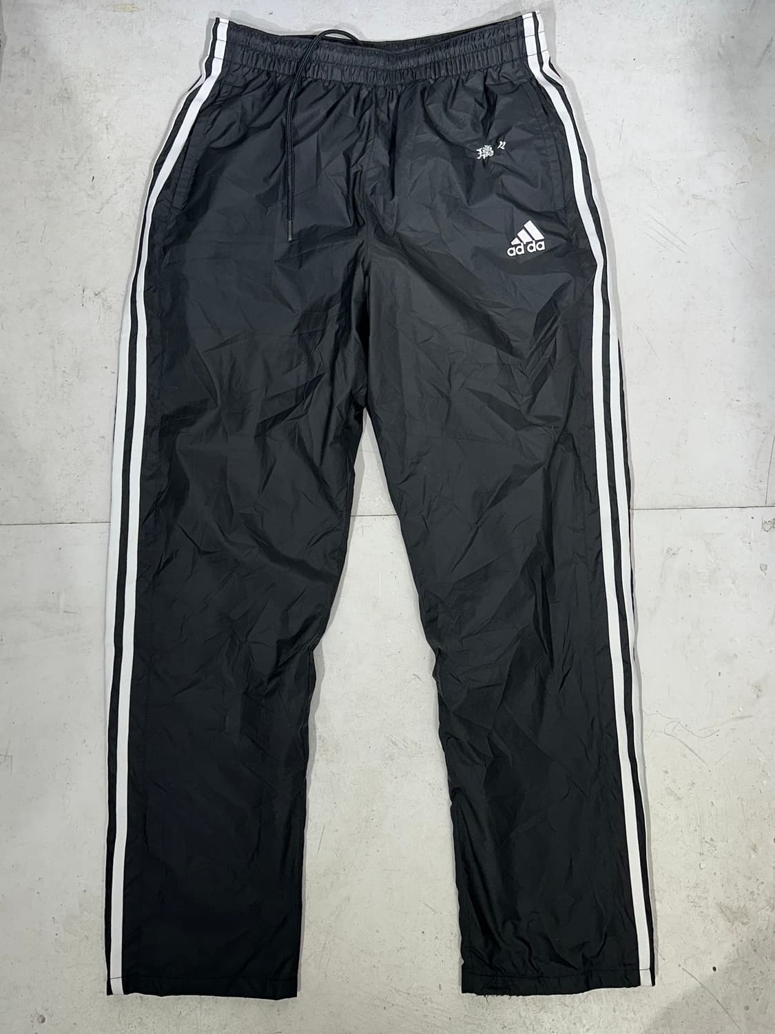 아디다스 블랙 화이트 삼선 트레이닝 와이드 트랙 팬츠 L 상품이미지3
