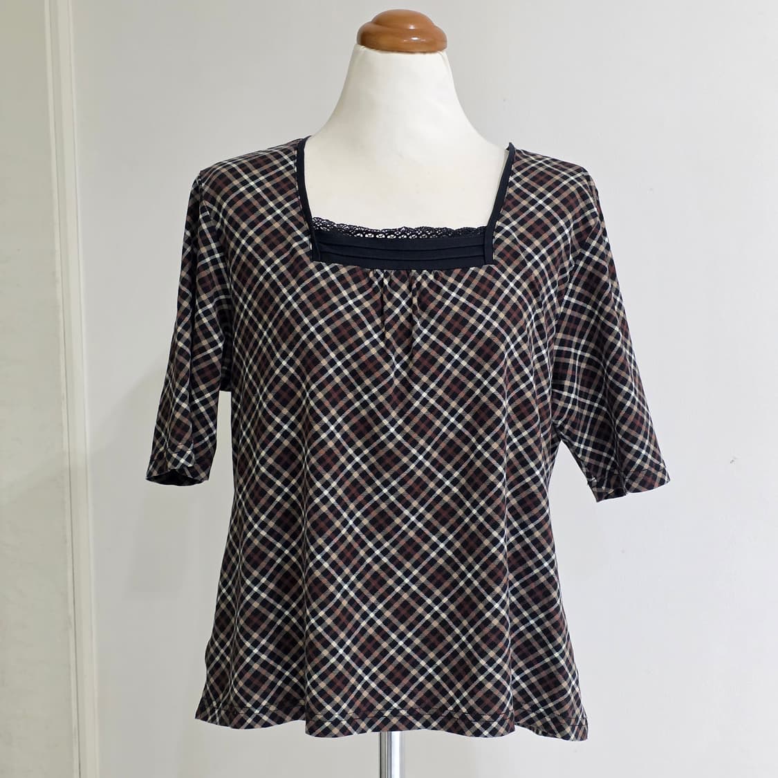 DAKS)일본판 런던빈티지 레이스 로맨틱 블랙 모리걸st 체크 블라우스 상품이미지2