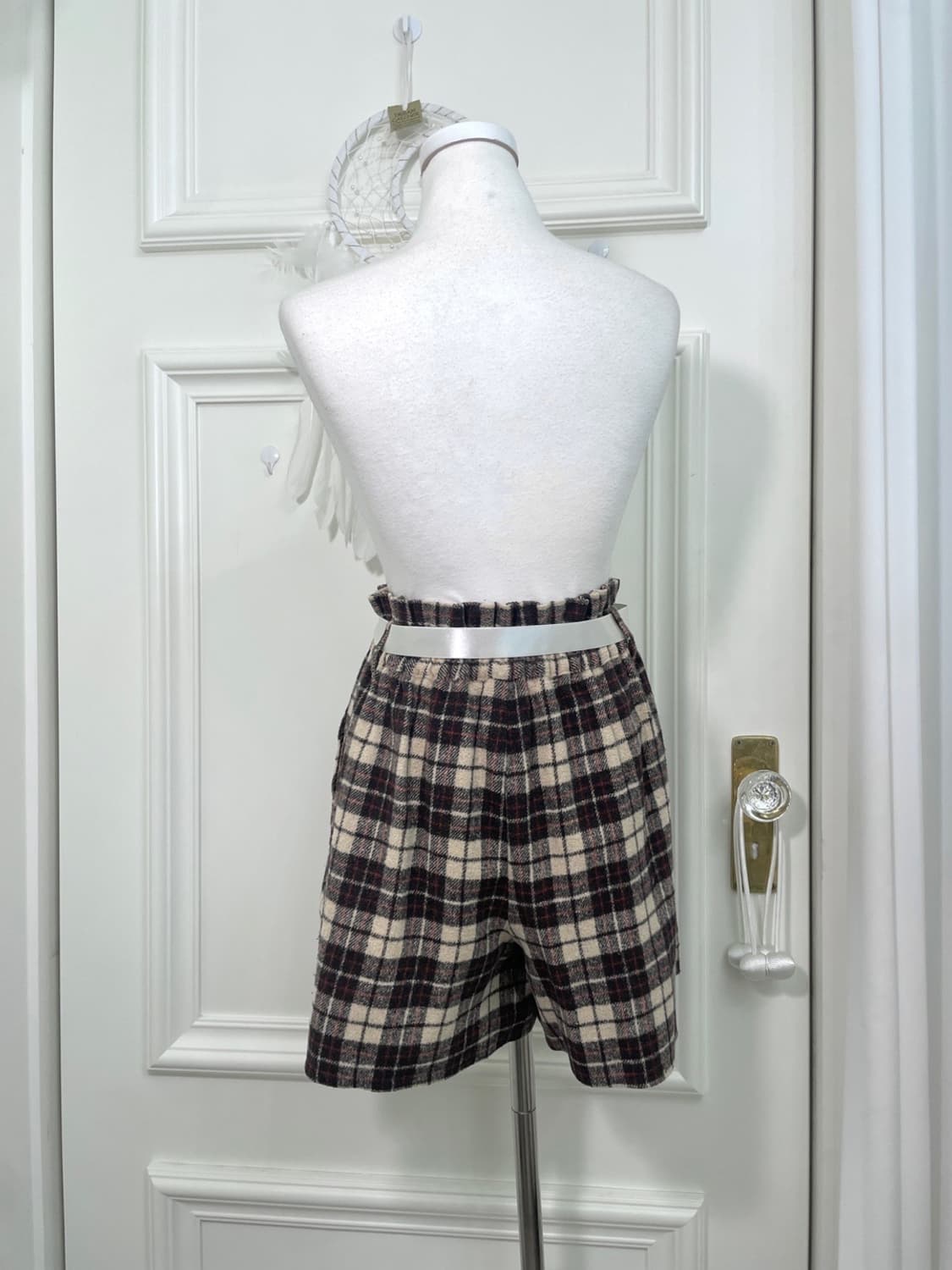 brown beige check pleats pocket banding 상품이미지3