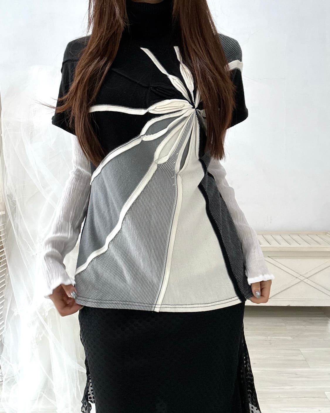 textured flower detail half knit 상품이미지8