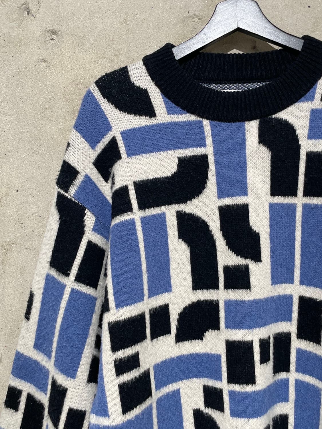 잉크 블루 멀티 QQRL 패턴 크루넥 울 스웨터 상품이미지2