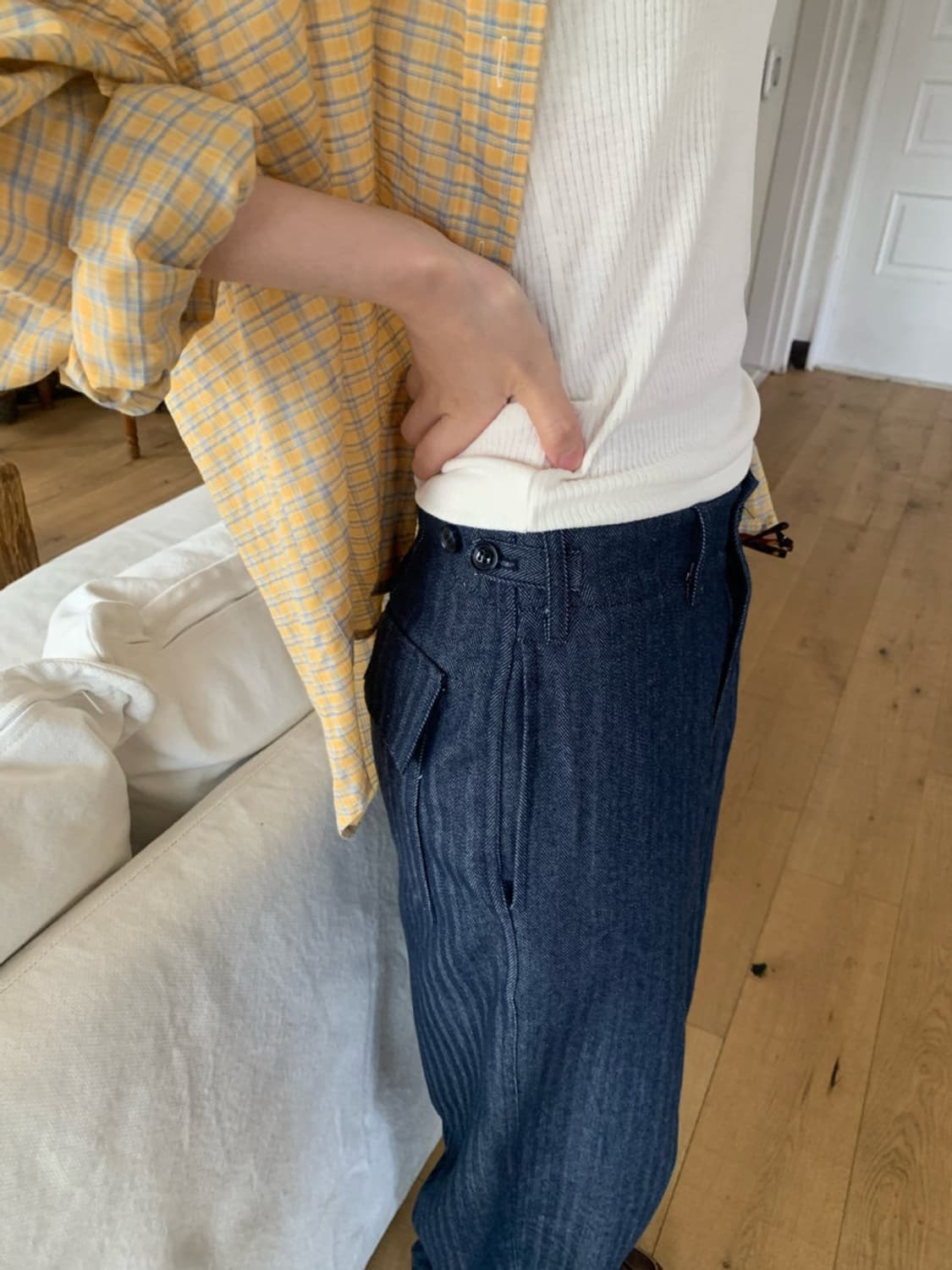 헤링본 비죠 팬츠(진청, M) 새상품 상품이미지4