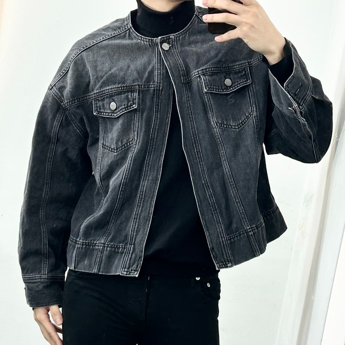 트리밍버드 원버튼 데님 셋업 자켓 상품이미지3