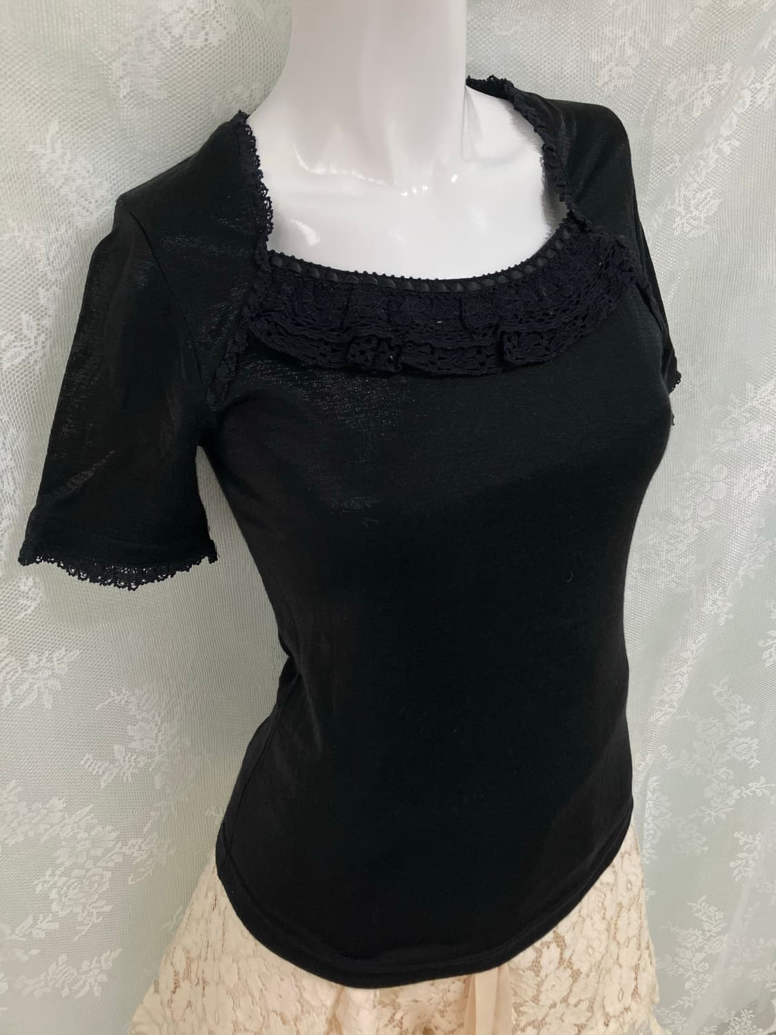 빈티지 블랙 크로셰 레이스 반팔 1109 모리걸 y2k 스트릿 갸루 펑키 상품이미지2