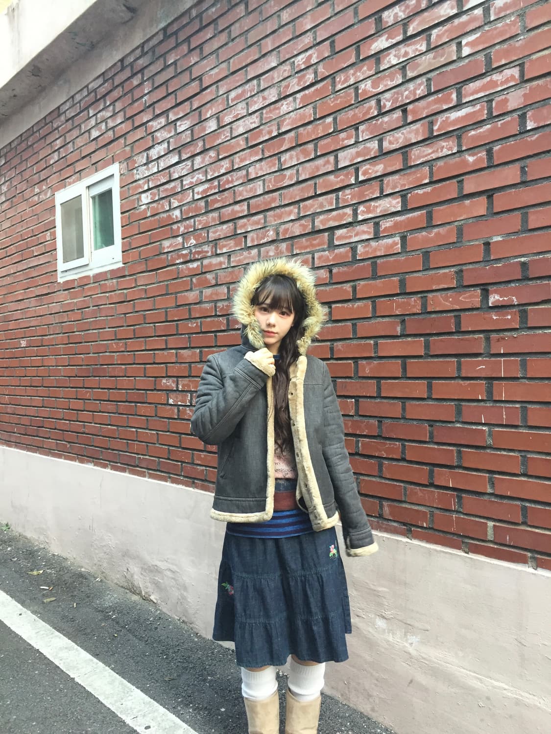 빈티지 코디세트) 빈티지 무스탕 퍼 자켓 겨울자켓 후드 퍼자켓 상품이미지1