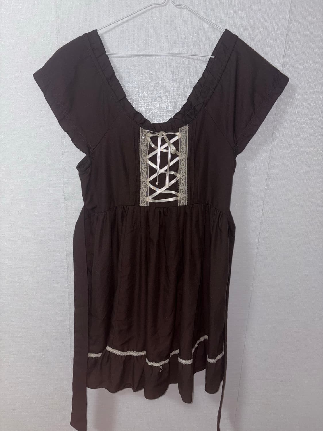 아일렛 리본 민소매 퍼프소매 오프숄더 원피스 히메갸루 갸루 지뢰계 양산형 상품이미지2