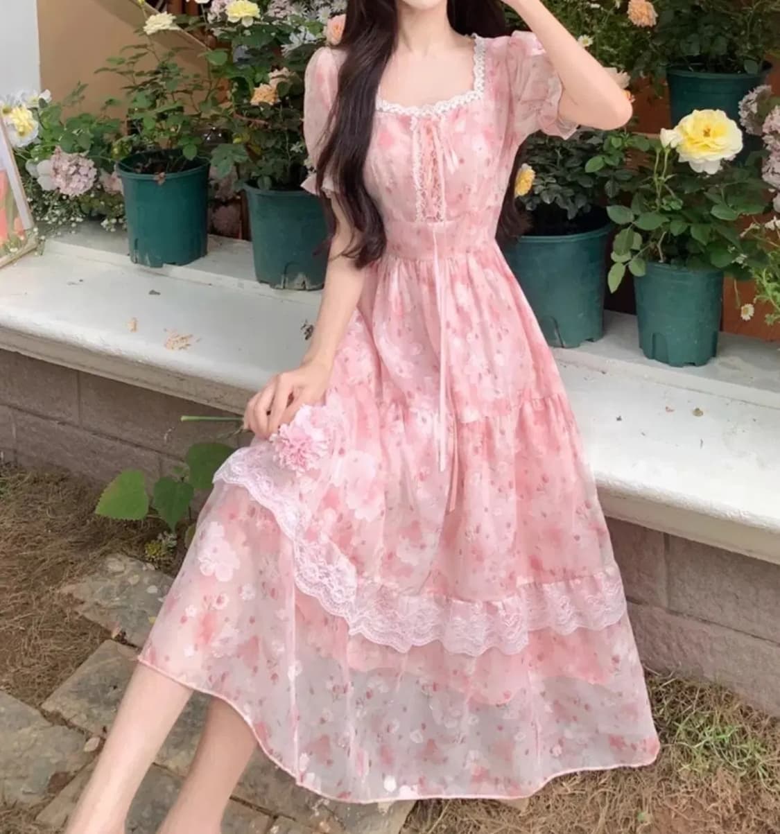 핑크 쉬폰 롱원피스  상품이미지1