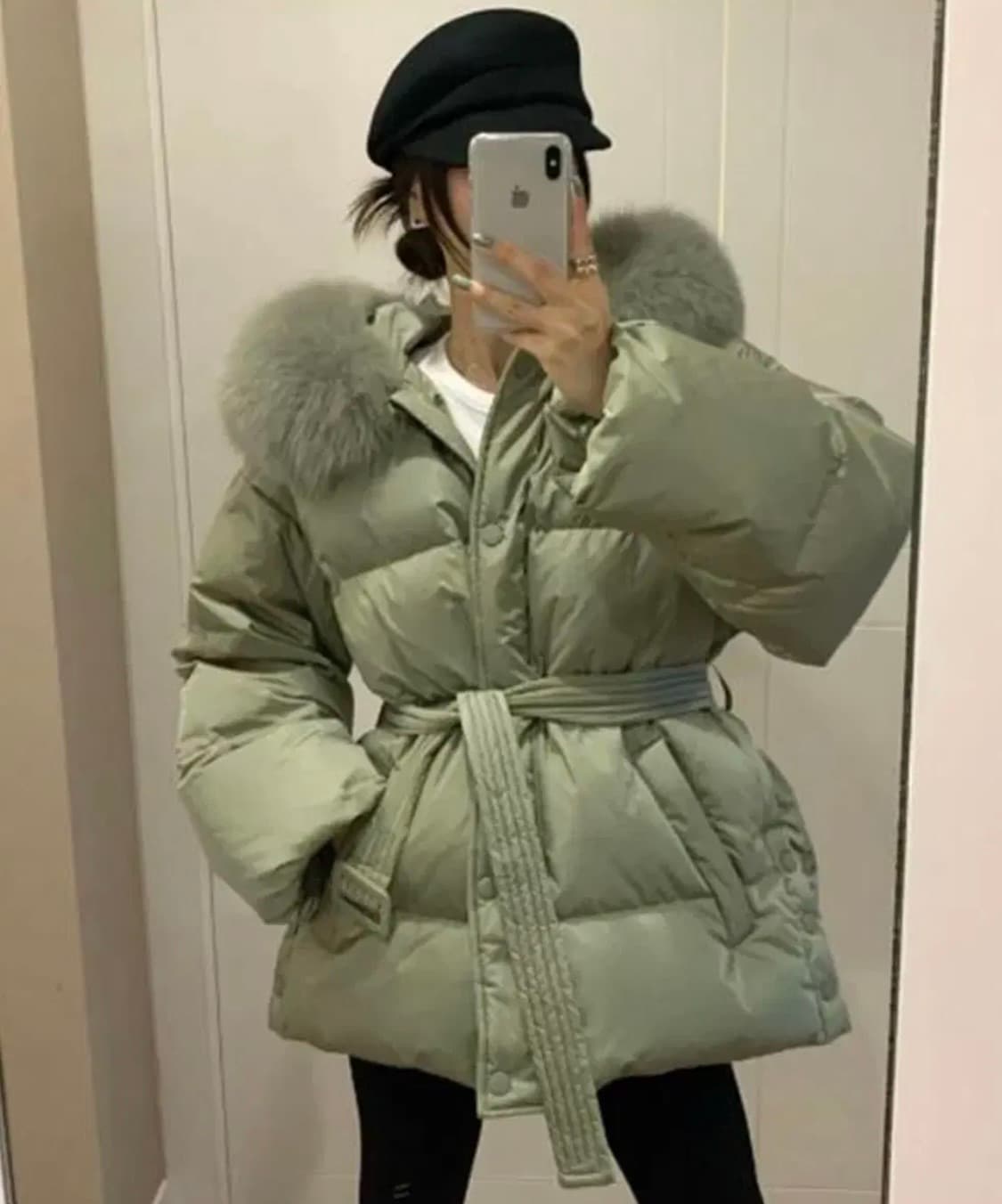 레브시티 벨트폭스패딩(카키) 상품이미지1