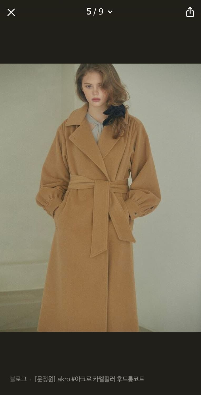 새상품 # akro 아크로 여성용 알파카 카멜 후드 롱코트 상품이미지1