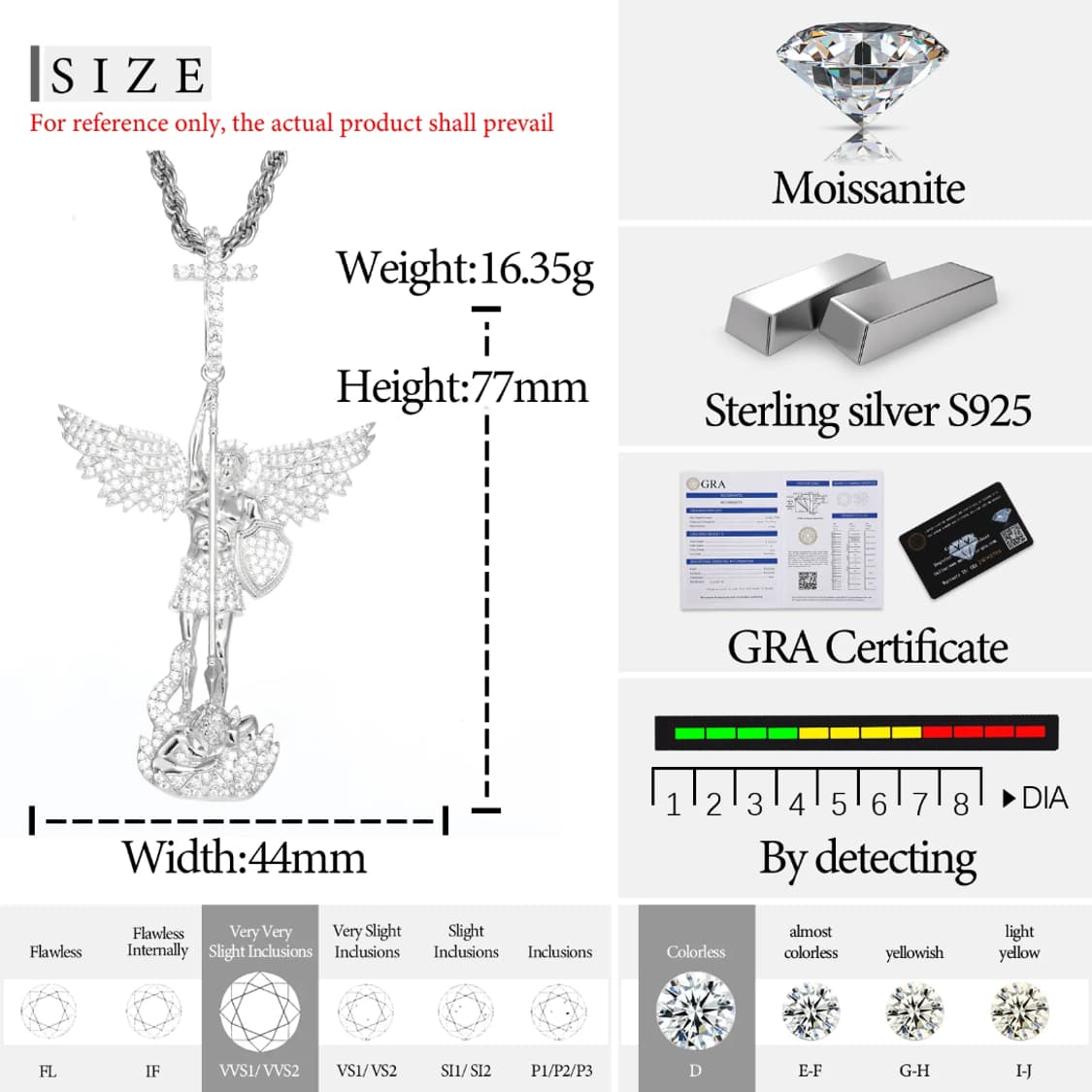 Oceanora 18K 골드 도금 모이사나이트 엔젤 크로스 펜던트 상품이미지5