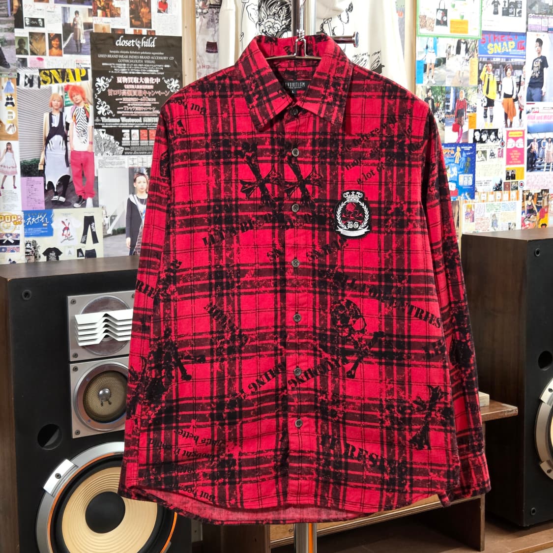 JPN 펑크 스컬 패턴 레드 셔츠 상품이미지1