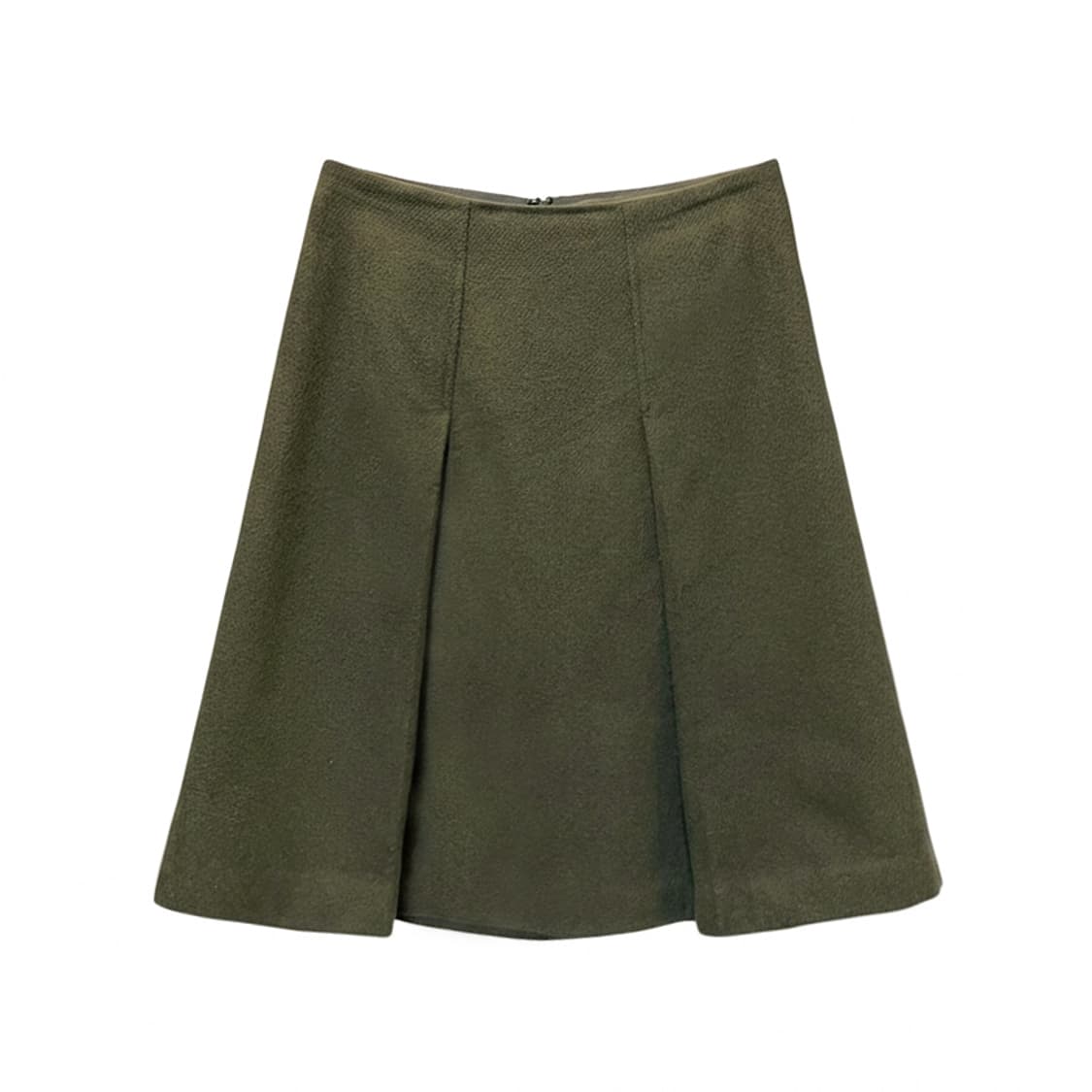 JPN VINTAGE 울 미디 스커트 핀턱 플레어 디테일 카키 상품이미지1