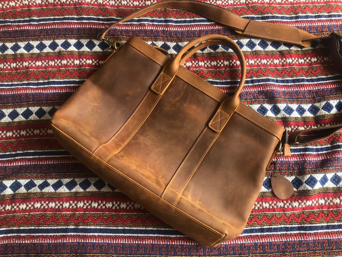 빈티지 브라운 레더 토트백 미사용 상품이미지1