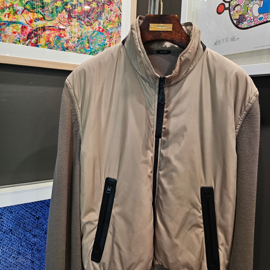 톰포드 나일론 레더 ZIP/트리밍 봄버 니트 자켓 상품이미지2