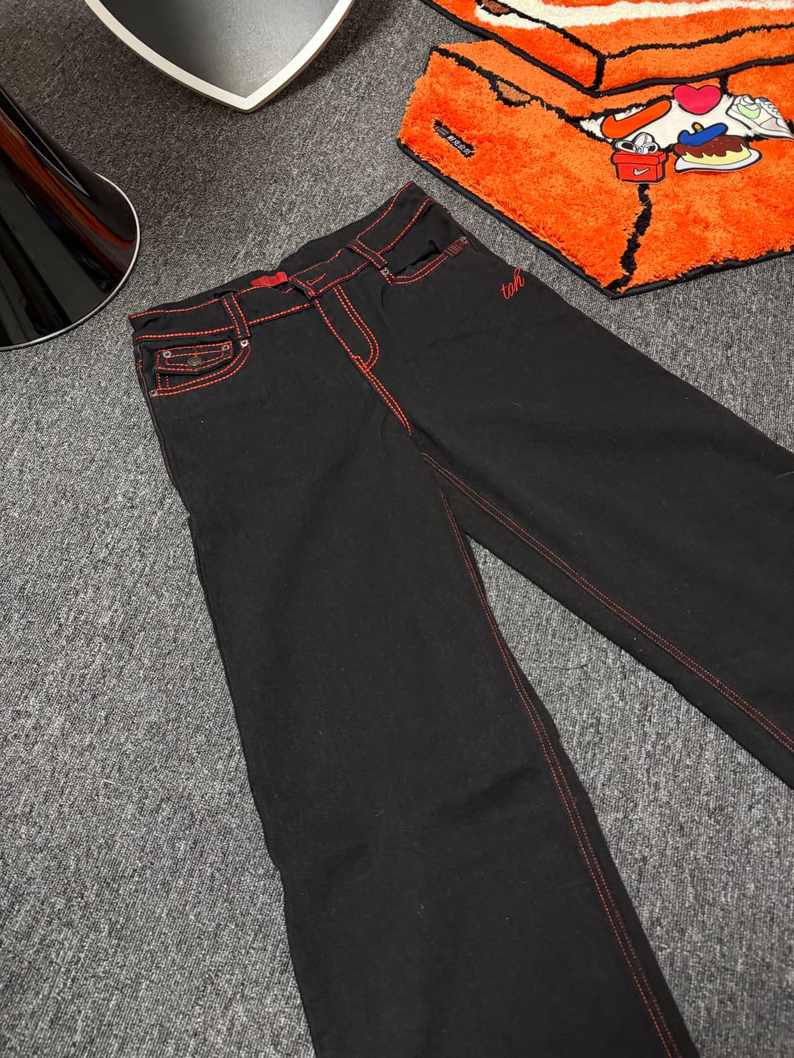 [ONE SIZE] Toh 체리 스티치 로우 라이즈 데님 팬츠 상품이미지2