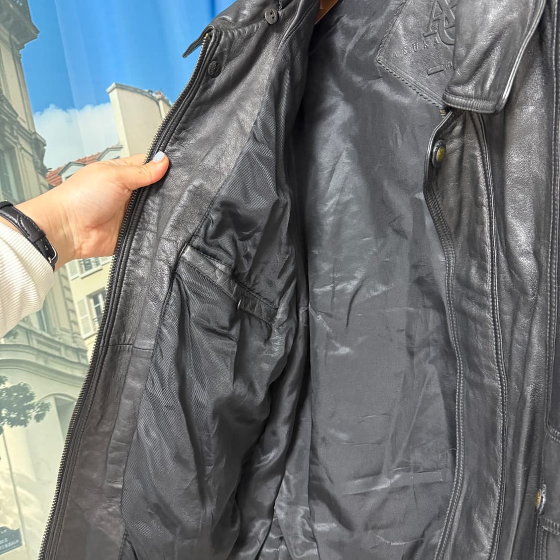 90’s 일본 빈티지 ASUKA COMO 가죽 자켓 블루종 상품이미지8