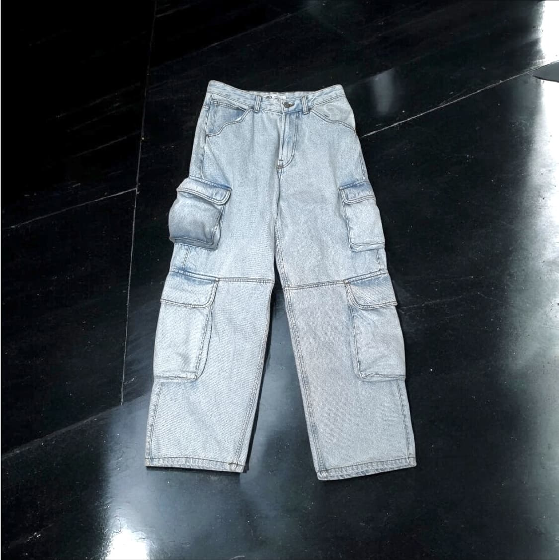 30(eu38) 자라 유틸리티 카고 와이드 데님진 연청 아이스 블루 상품이미지5