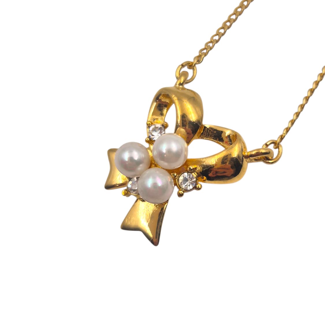 90s 꾸레쥬 사이드 리본 진주 큐빅 목걸이 상품이미지3