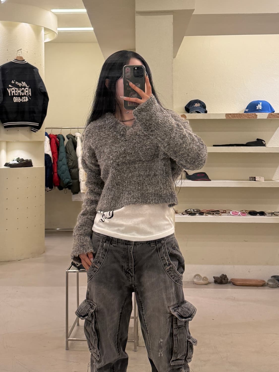 마뗑킴 크롭 브이넥 니트 U853 상품이미지1