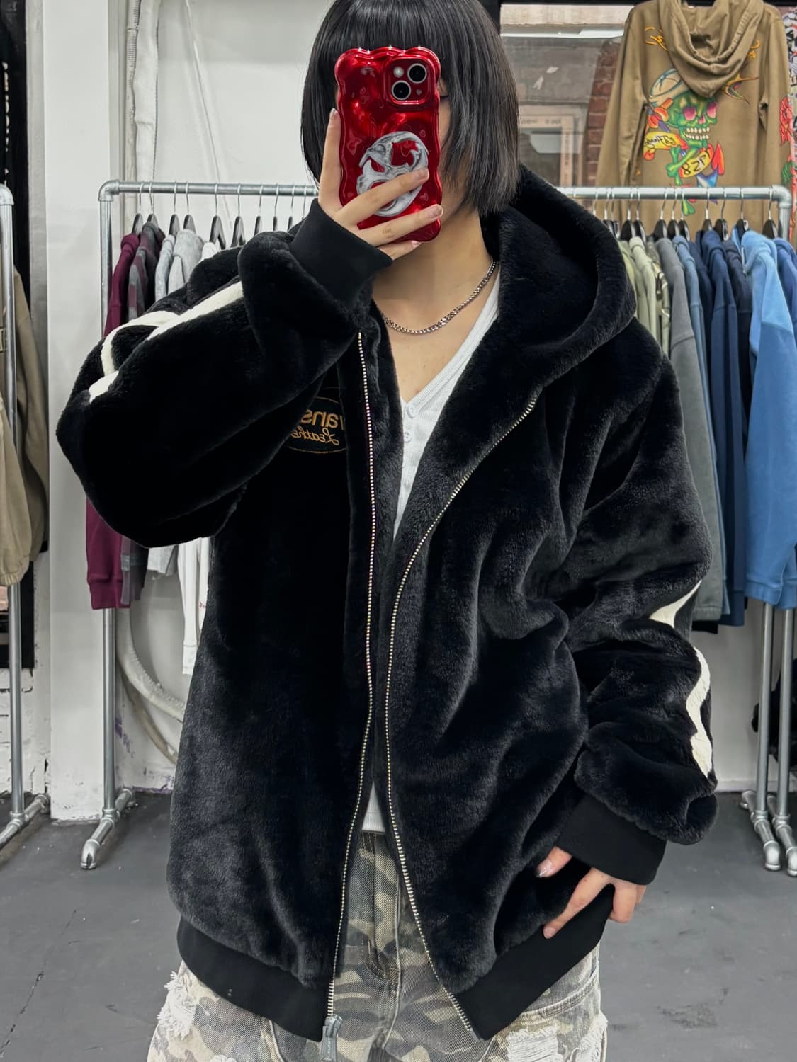 밴슨 레더 본 스켈레톤 퍼 후드집업 상품이미지2