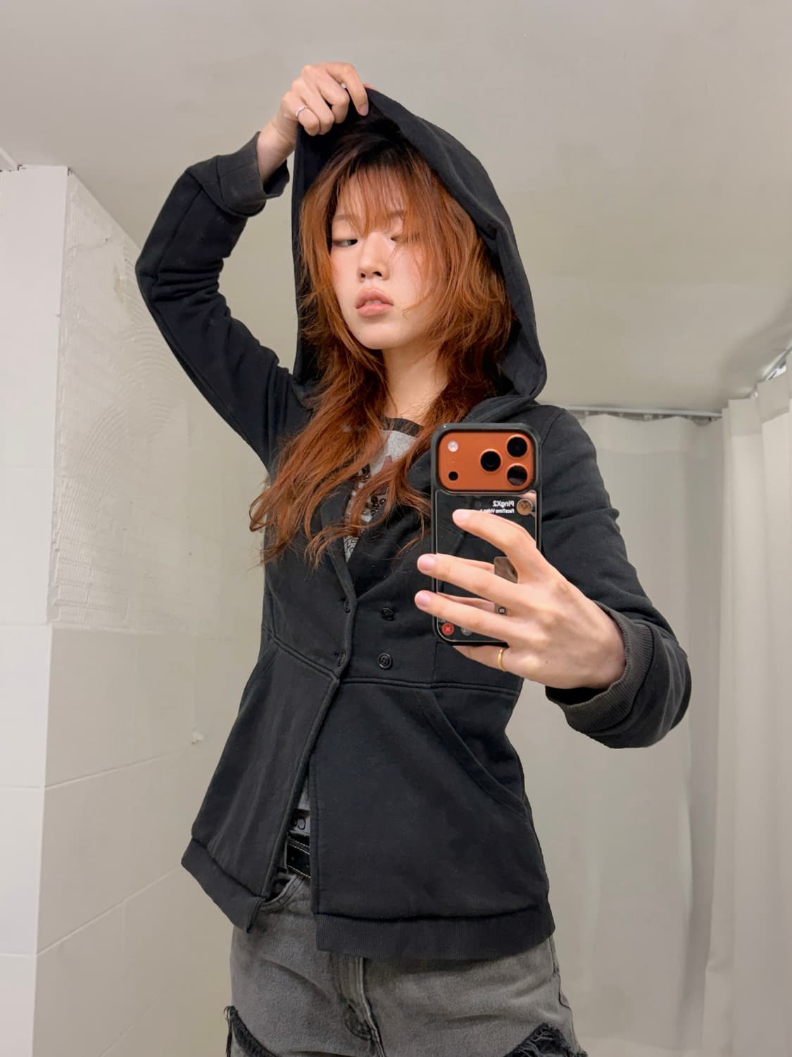 디젤 블랙 코튼 크롭 후드 자켓 상품이미지2