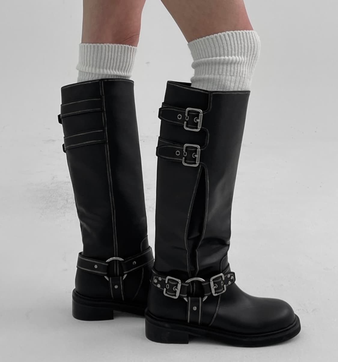 [230]블랙업 프콥 워싱 버클 레더 롱부츠 상품이미지1