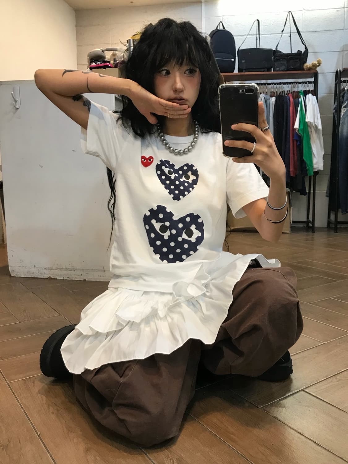  꼼데가르송 더블 하트 도트 프린팅 티셔츠 상품이미지7