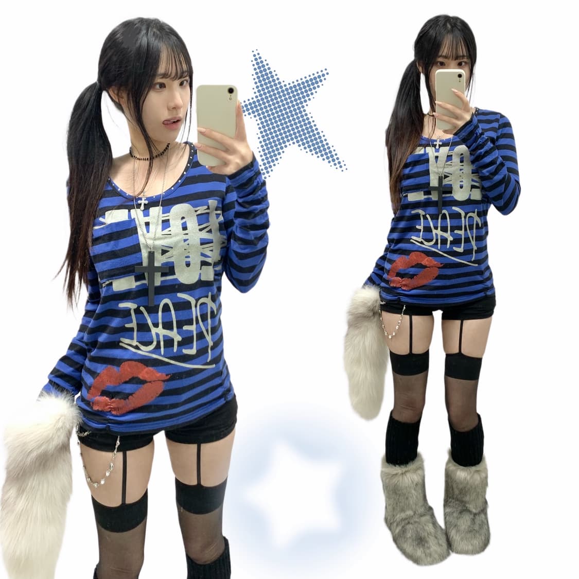 [DOUBLE FOCUS] 펑크 갸루 스트라이프 롱슬리브 상품이미지1