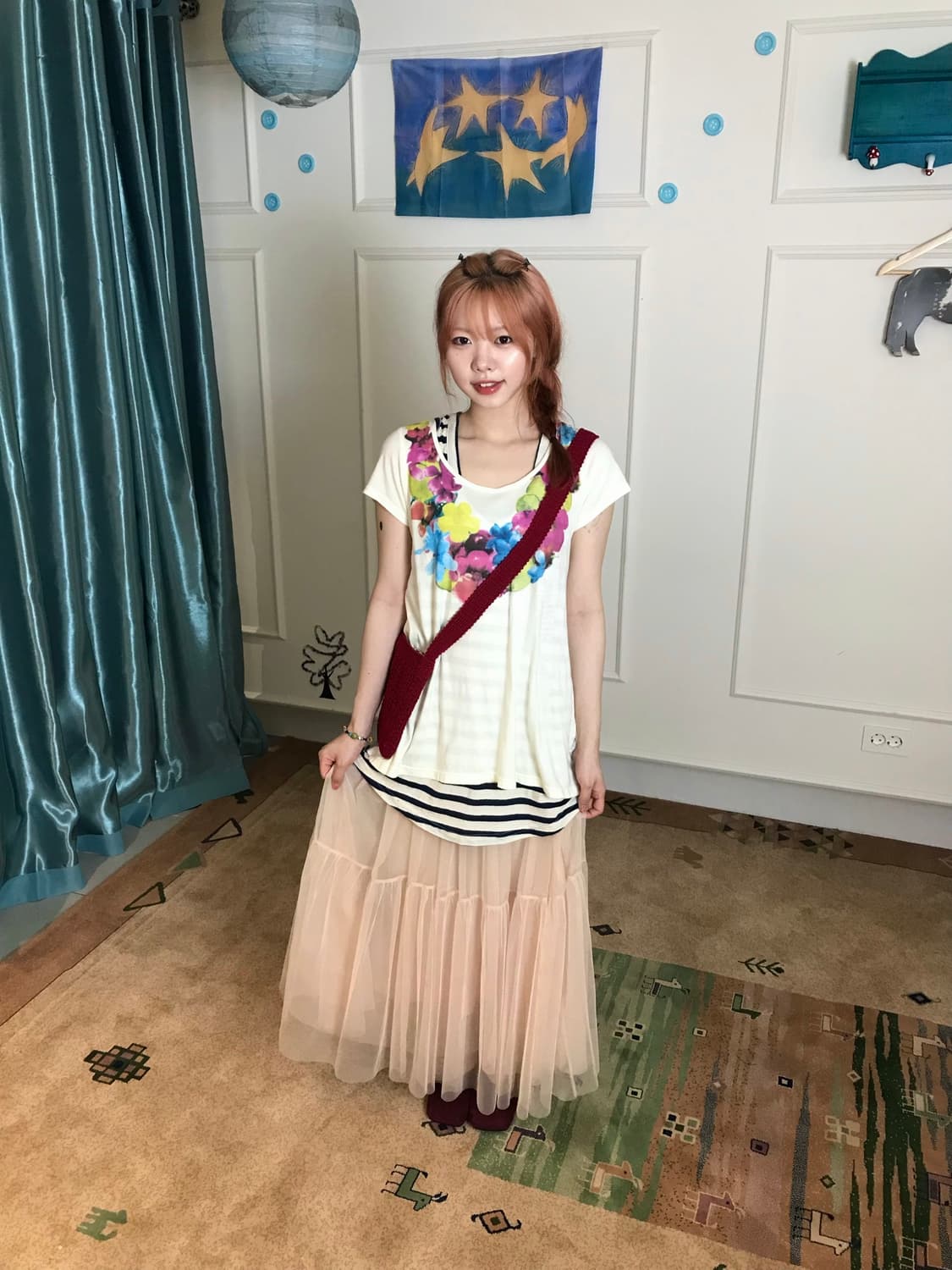 알록 달록 플라워 프린팅과 샤스커트가 어우러진 사랑스러운 레이어드 룩🍇 상품이미지1