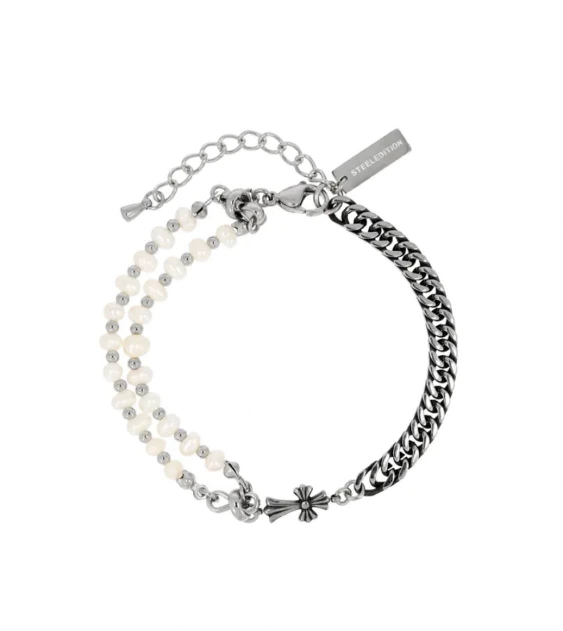 스틸에디션 더블진주 십자가 팔찌 상품이미지1