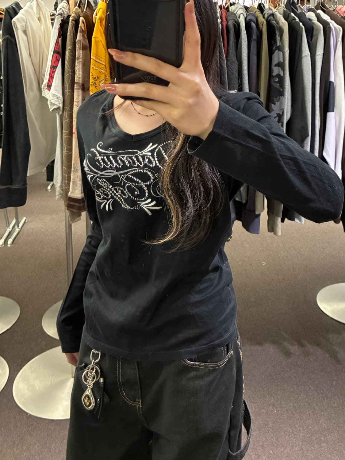 1)Japanese vintage 여성 v넥 비즈 디테일 롱슬리브 상품이미지2