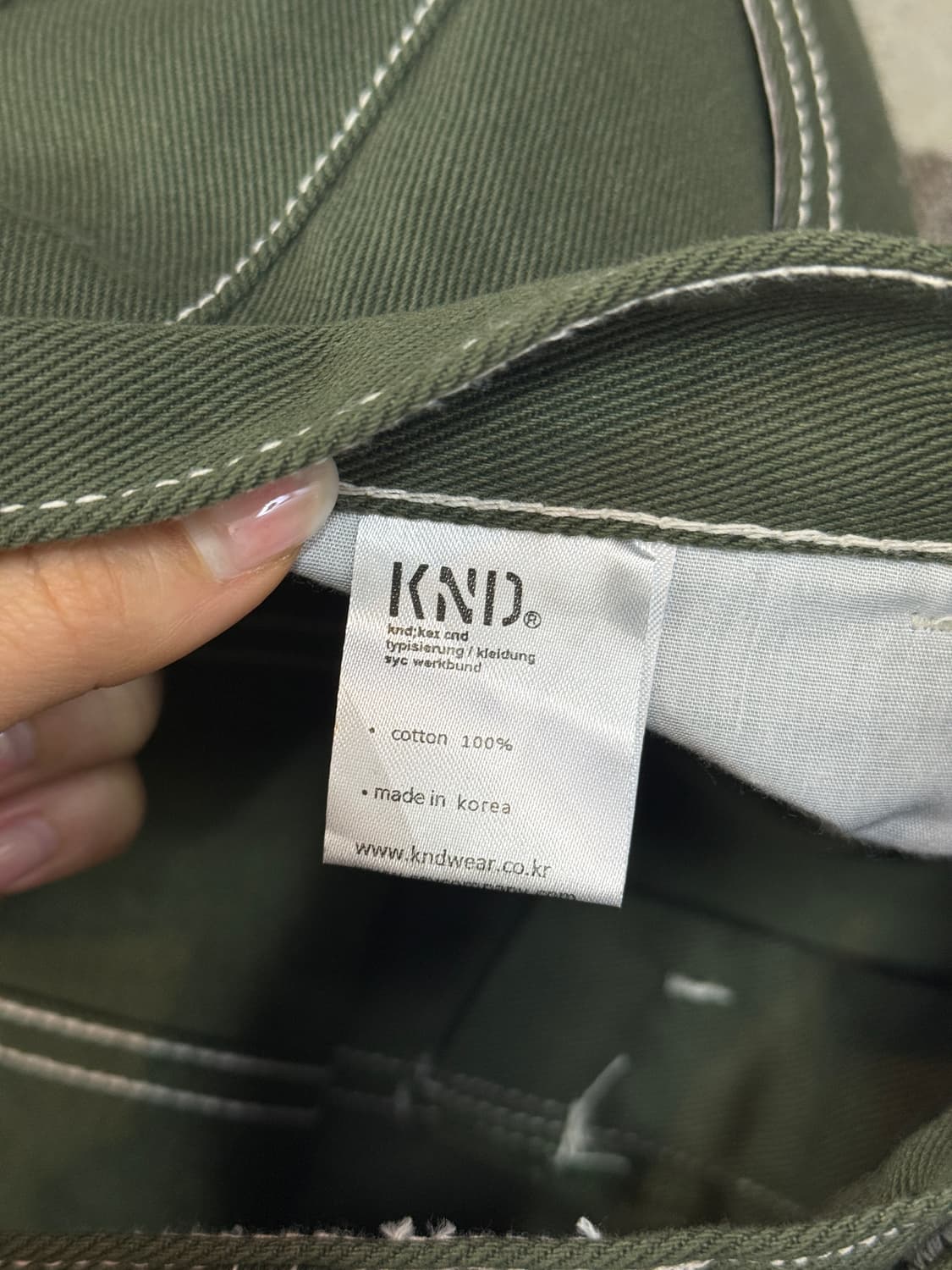 케이엔드 히로이 더블니 와이드 팬츠 카키 상품이미지6